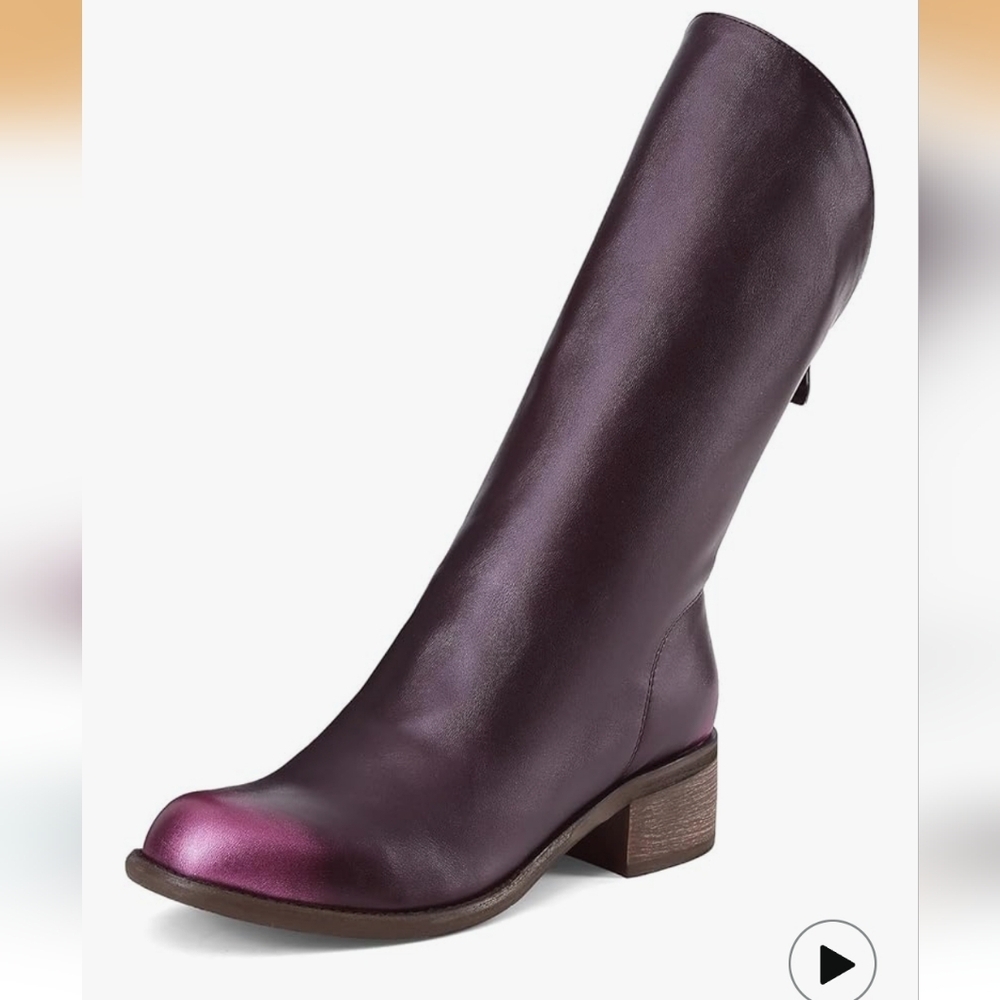 Sinsiyong Mid-Calf Back Zip Slant Boots with Round Toe & Chunky Heel, 7.5, NIB